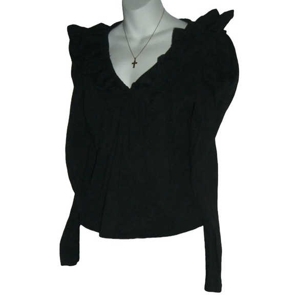 Anthropologie Black Blouse Ruffle Peasant Top Boho Shirt Twee Goth Academia Sz M - Picture 3 of 11